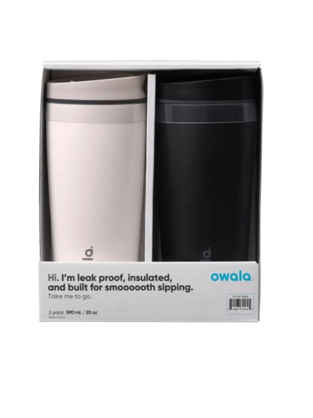 New Owala SmoothSip Slider 20oz 2-pack, White & Black
